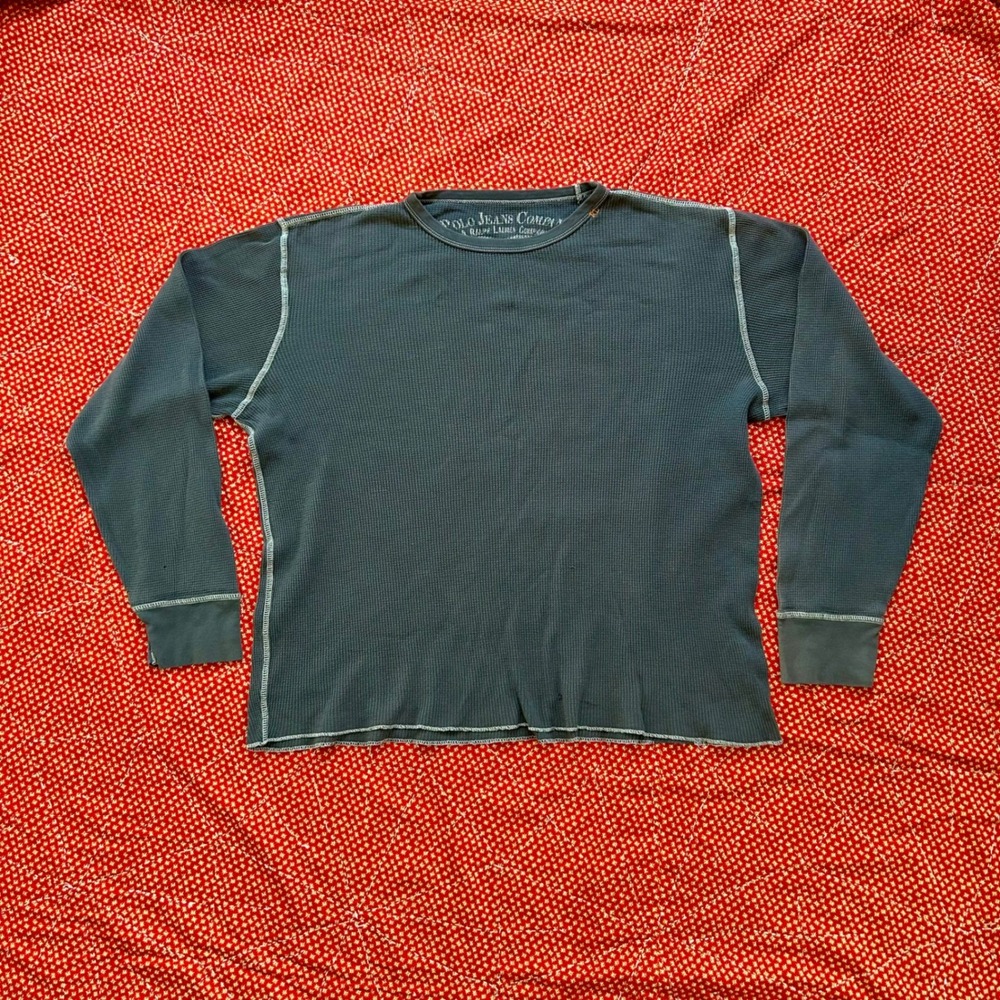 Vintage Polo Jeans Co Ralph Lauren Waffle Knit Thermal Shirt Grey Large